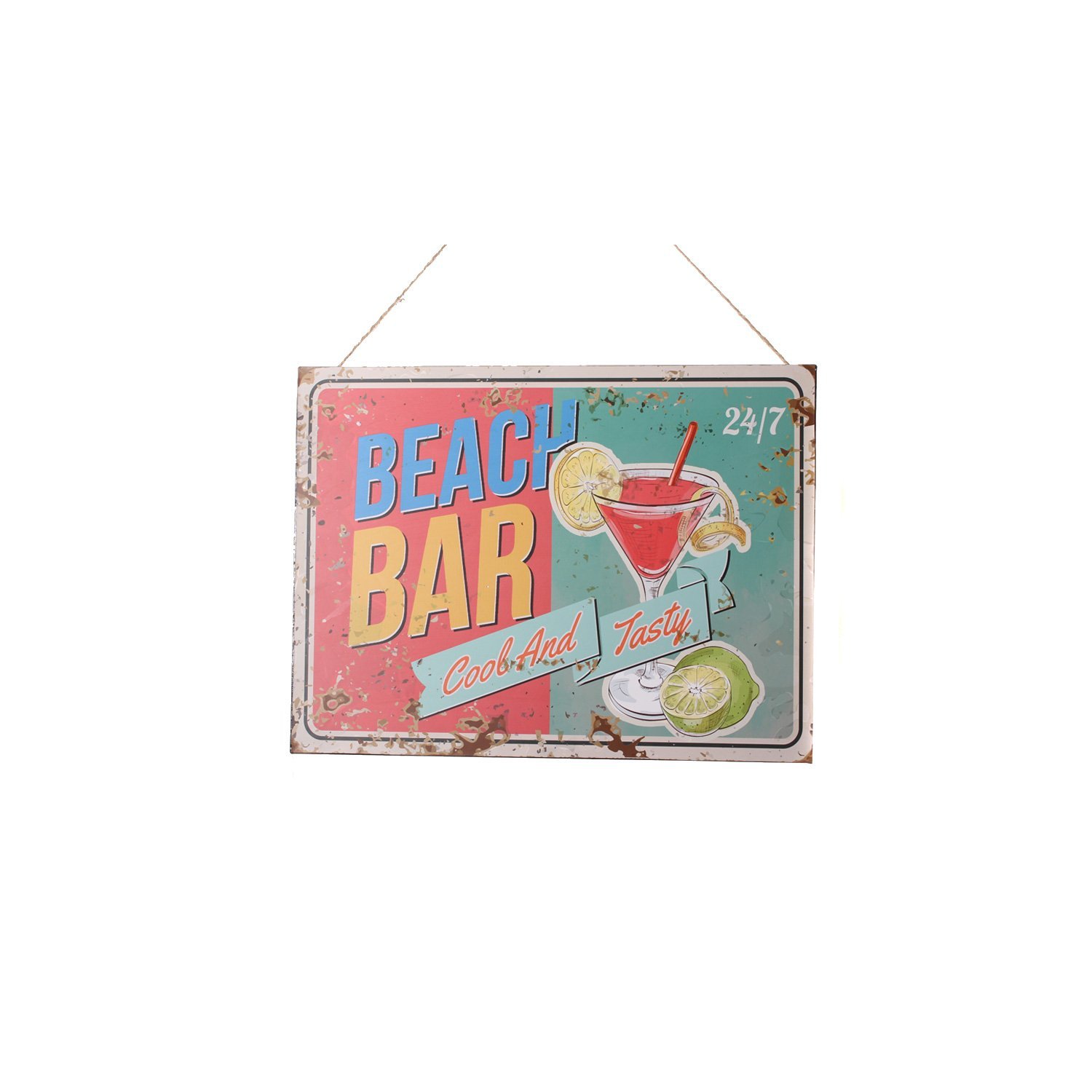 Beach Bar Open 28 x 12 cm Spruch Deko Blechschild 2116