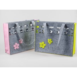 Filztasche 25cm grau mit Blumen