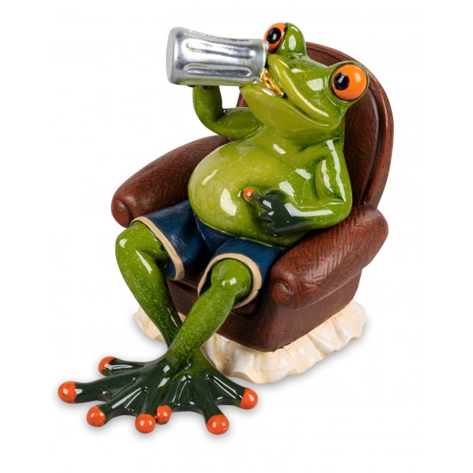 Frosch Mann mit Bier auf Sessel