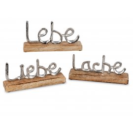 Lebe-Liebe-Lach 3tlg. Alu Mango-Holz