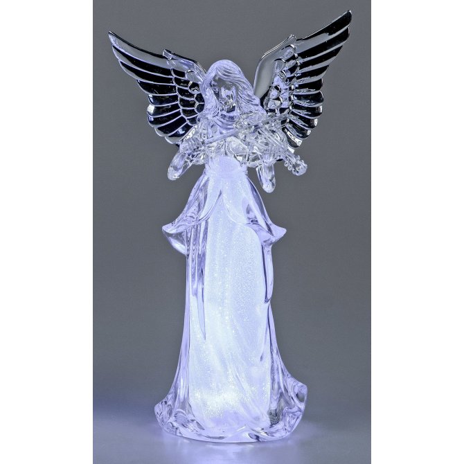 Engel 28cm silber Acryl mit Licht