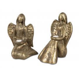 Engel mit Teelicht 29cm Antik-Gold