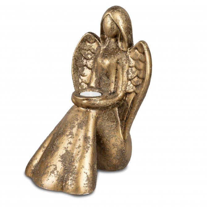 Engel mit Teelicht 29cm Antik-Gold