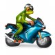 Frosch mit blauem Motorrad