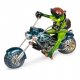Frosch Biker mit blauem Motorrad
