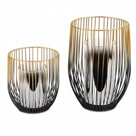 Windlicht Metall schwarz-gold