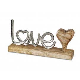 Schriftzug Love mit Herz 25cm Alu Mango-Holz