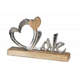 Schriftzug Love mit großem Herz 24cm Alu Mango-Holz