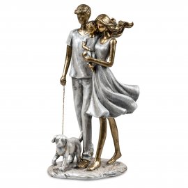 Figur Familie mit Hund Gold-Metallic
