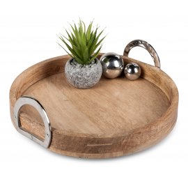 Tablett rund 38cm Alu Mango-Holz