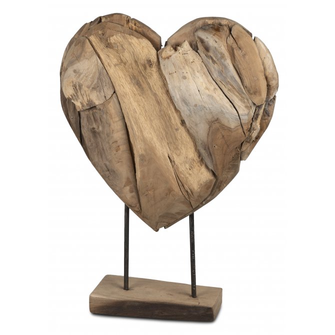 Herz auf Sockel groß Teak Holz Natur