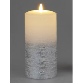 LED-Kerze 9x18 Rustik weiß-silber