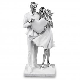 Paar mit Herz 26cm Weiss-Silber