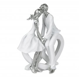 Paar mit Herz 23cm Weiss-Silber