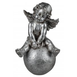Engel auf Kugel 40cm Antik-Silber