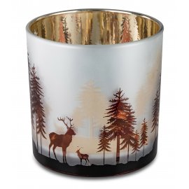 Windlicht 15cm Winterwald gold