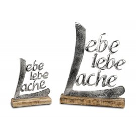 Dekoobjekt Lebe Liebe Lache Alu Mango-Holz
