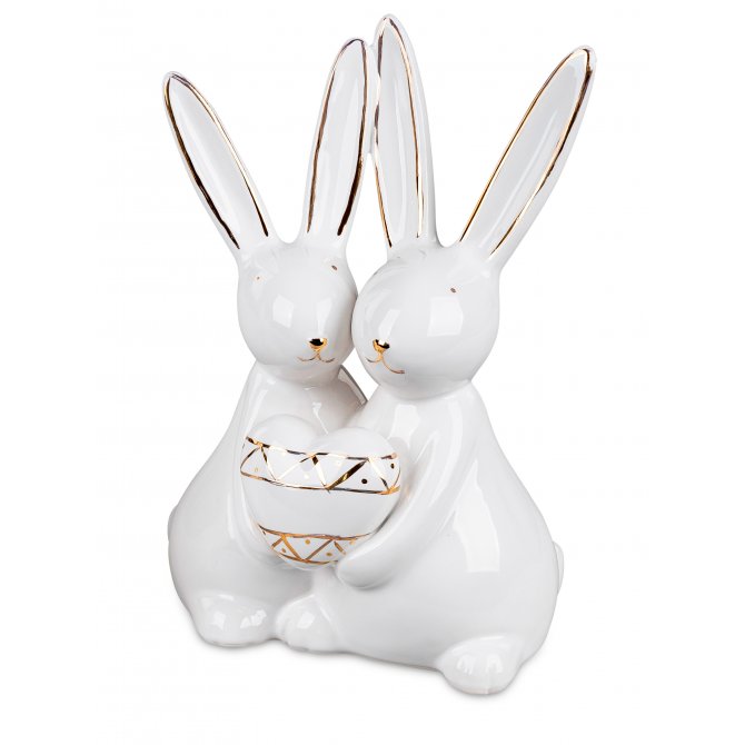 Hasenpaar mit Herz 16cm Weiss-Gold