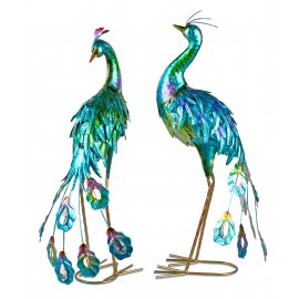 Pfau stehend 60cm Metall blau-grün