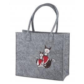 Tasche 34x40cm Filz grau Katze
