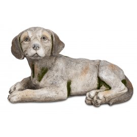 Hund liegend 40cm Creme-Antik