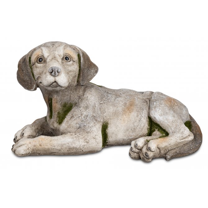 Hund liegend 40cm Creme-Antik