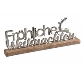 Schriftzug Fröhliche Weihnachten Alu Mango-Holz