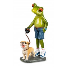 Frosch mit Hund in blauer Hose