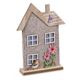 Haus mit Blume und Vogel 26cm Filz