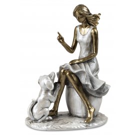 Frau mit Hund 18cm Gold-Metallic