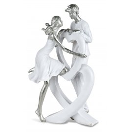 Paar stehend an Herz 25cm weiß-silber