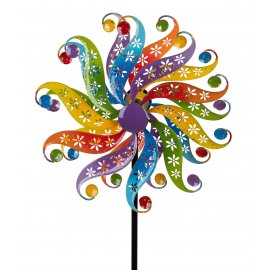 Windrad 30/122cm Blumen Metall farbig