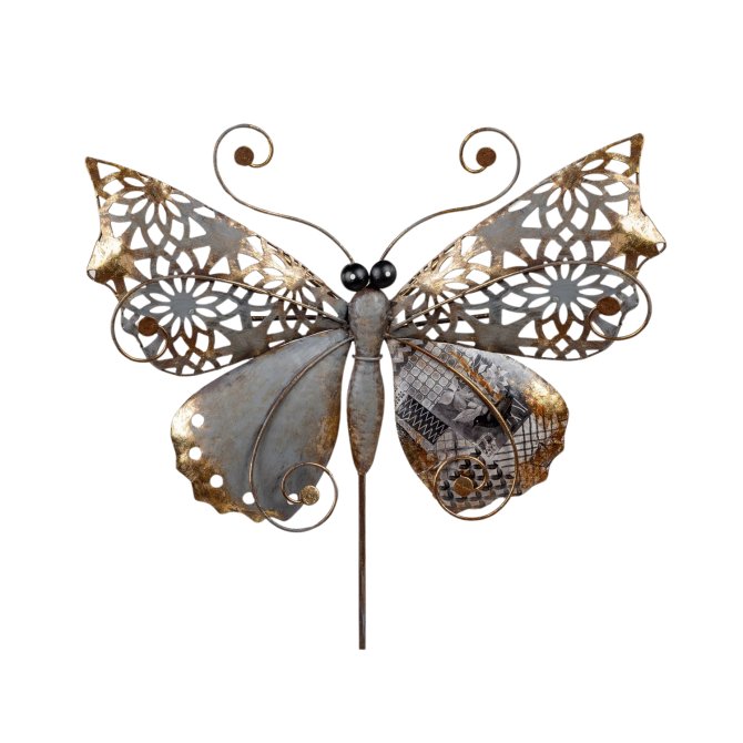 Stecker Schmetterling 114cm Metall schwarz-gold