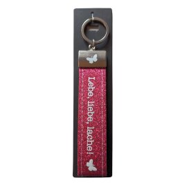 Schlüsselanhänger Filz Lebe Liebe Lache pink