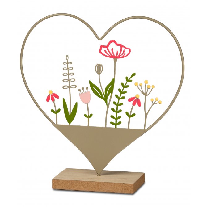 Herz Blumenwiese 21cm Metall-Holz