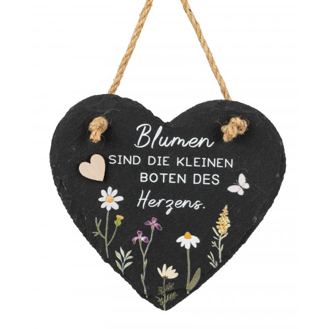 Wandbild Herz 15cm Schiefer - Blumen Boten des Herzens