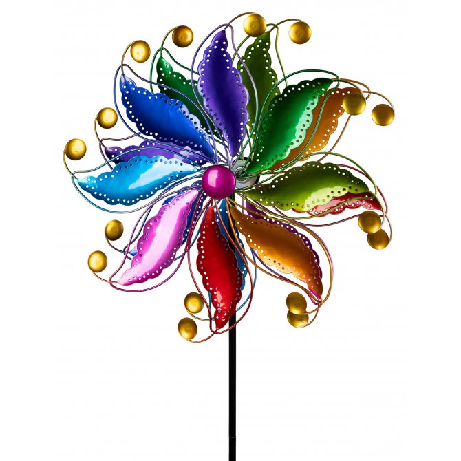 Windrad 40/128cm bunt mit goldenen Kugeln Metall