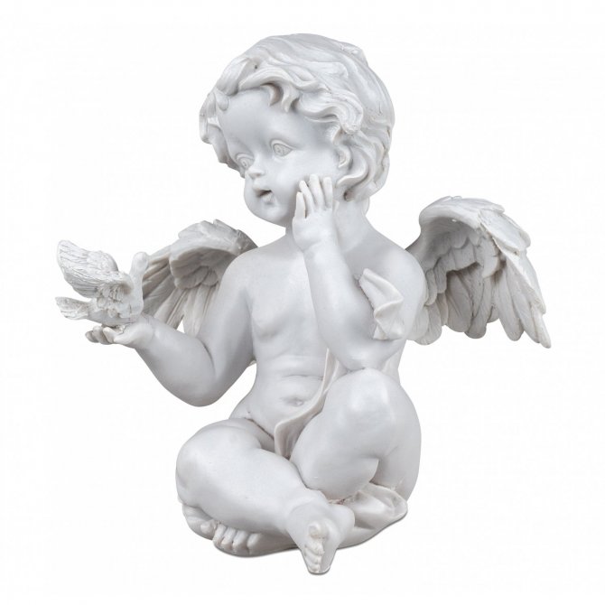 Engel sitzend mit Vogel 16cm Klassik-Weiss