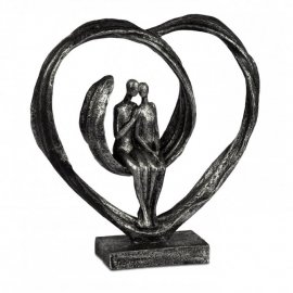 Deko-Herz Paar im Herz 26cm Schwarz-Silber
