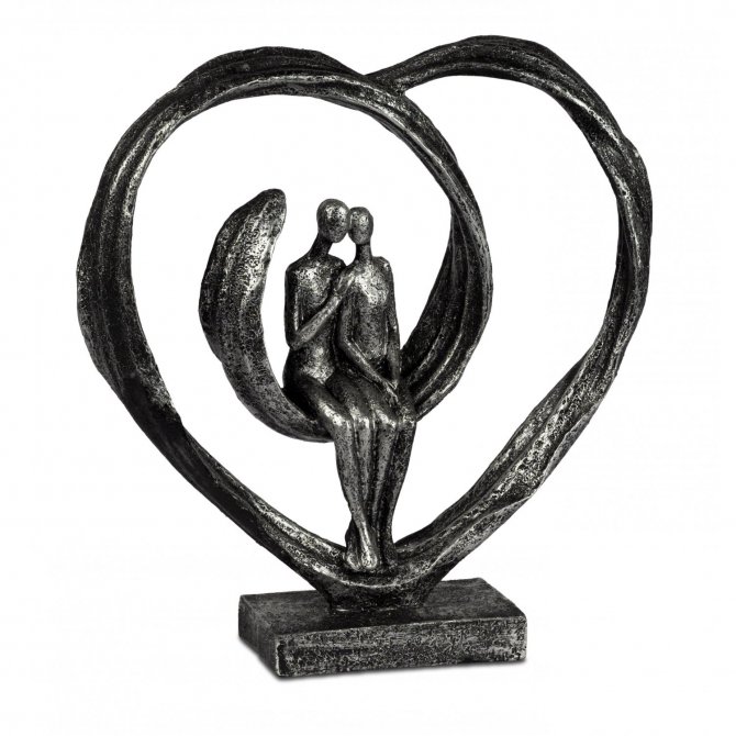 Deko-Herz Paar im Herz 26cm Schwarz-Silber