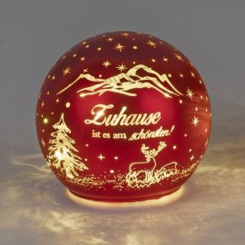 Deko-Kugel 12cm Winter rot mit Spruch