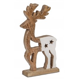 Rentier 30cm Mango-Holz weiß