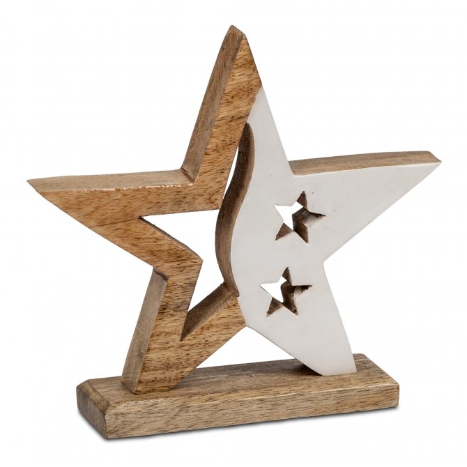 Deko-Stern 20cm Mango-Holz weiß