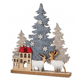 Winterlandschaft 29cm Holz mit Filz
