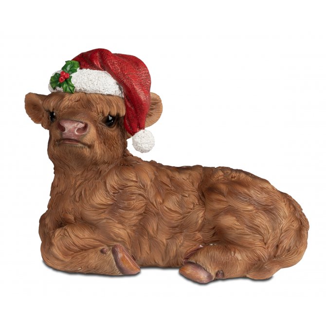 Hochland-Rind mit Weihnachtsmütze