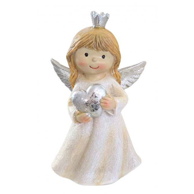 Deko-Engel 13cm mit Krone creme-silber