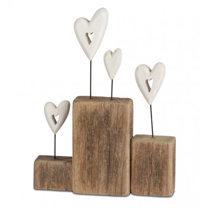 Block mit 4 Herzen Holz-Natur 25cm