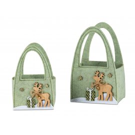 Filztasche grün mit Reh und Geschenk
