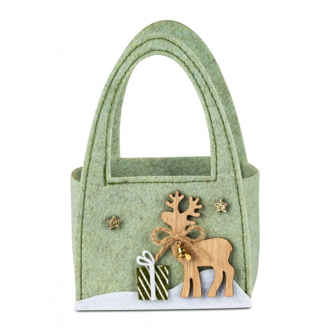 Filztasche grün mit Reh und Geschenk