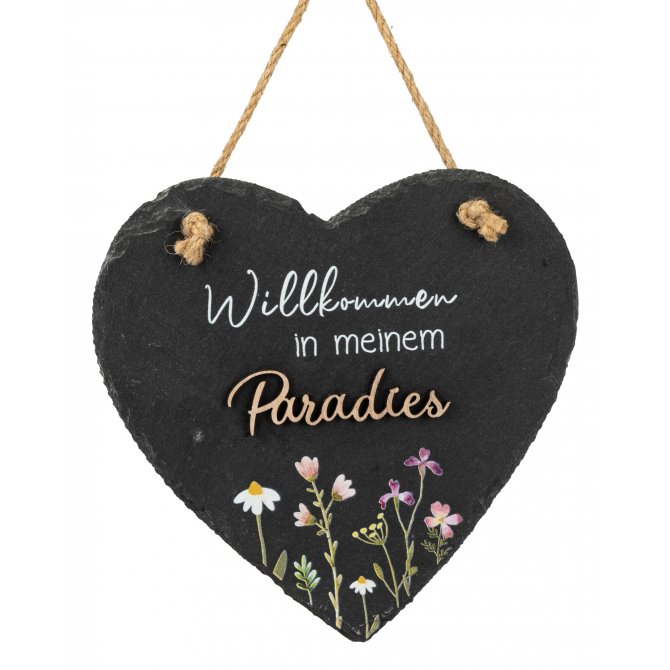 Wandbild Herz 20cm Schiefer - Paradies